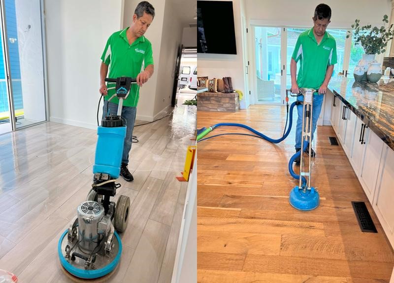 Technician using specialized equipment to clean tile floors in Torrance, CA